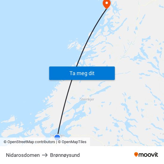Nidarosdomen to Brønnøysund map