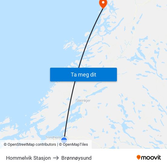 Hommelvik Stasjon to Brønnøysund map