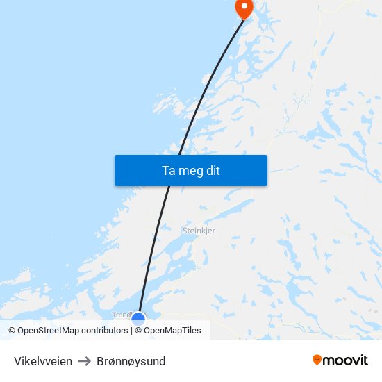 Vikelvveien to Brønnøysund map