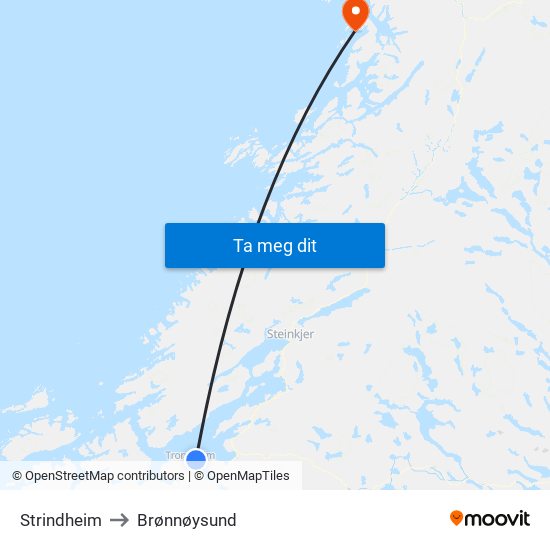 Strindheim to Brønnøysund map