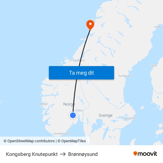 Kongsberg Knutepunkt to Brønnøysund map