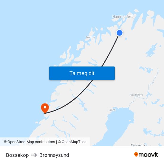 Bossekop to Brønnøysund map
