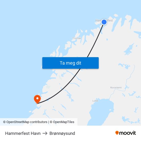 Hammerfest Havn to Brønnøysund map