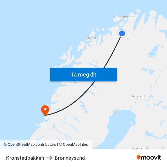 Kronstadbakken to Brønnøysund map