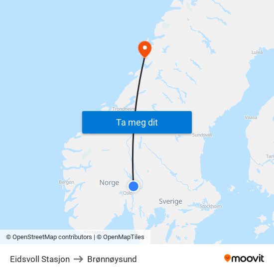 Eidsvoll Stasjon to Brønnøysund map