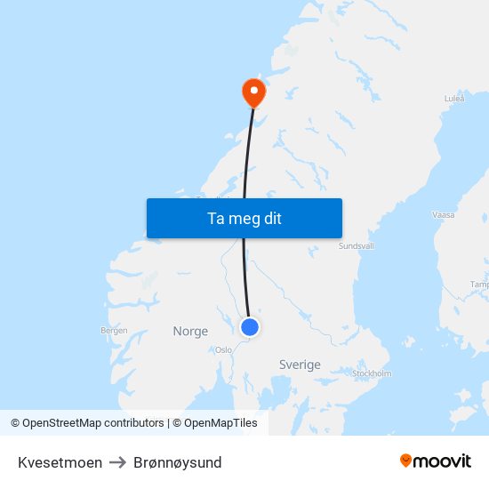 Kvesetmoen to Brønnøysund map