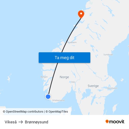 Vikeså to Brønnøysund map