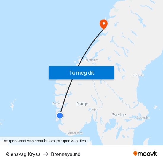Ølensvåg Kryss to Brønnøysund map