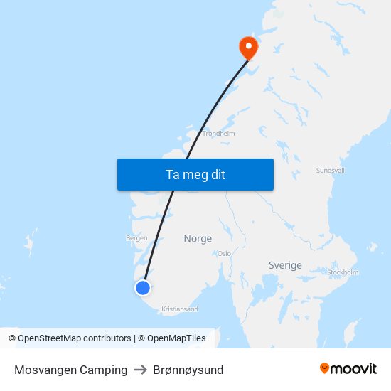 Mosvangen Camping to Brønnøysund map