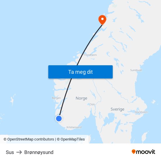 Sus to Brønnøysund map