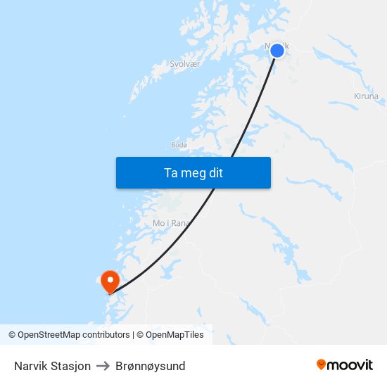Narvik Stasjon to Brønnøysund map