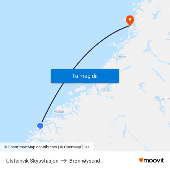 Ulsteinvik Skysstasjon to Brønnøysund map