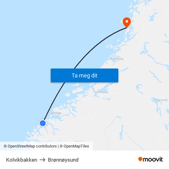 Kolvikbakken to Brønnøysund map