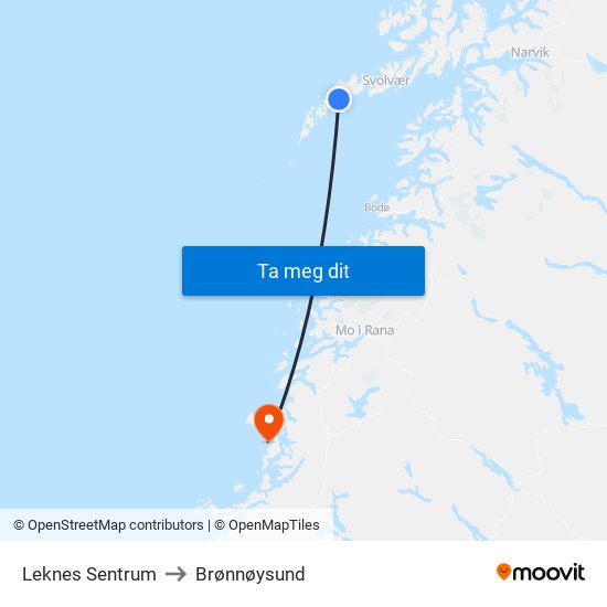 Leknes Sentrum to Brønnøysund map