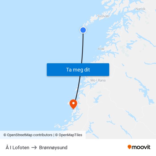 Å I Lofoten to Brønnøysund map