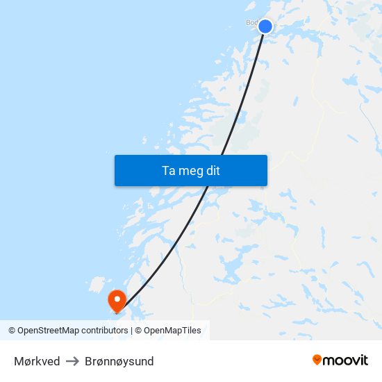 Mørkved to Brønnøysund map