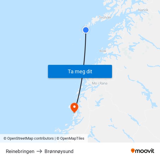 Reinebringen to Brønnøysund map