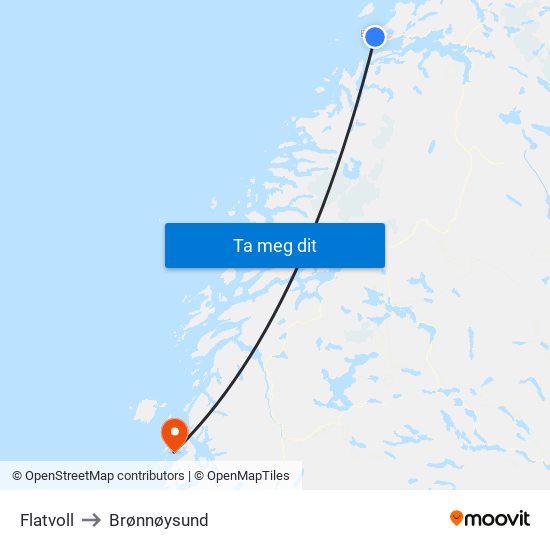 Flatvoll to Brønnøysund map