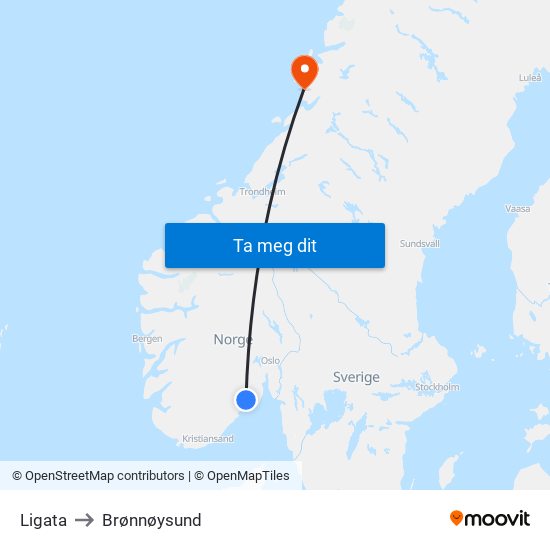 Ligata to Brønnøysund map