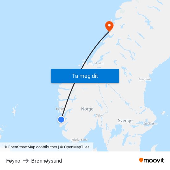 Føyno to Brønnøysund map