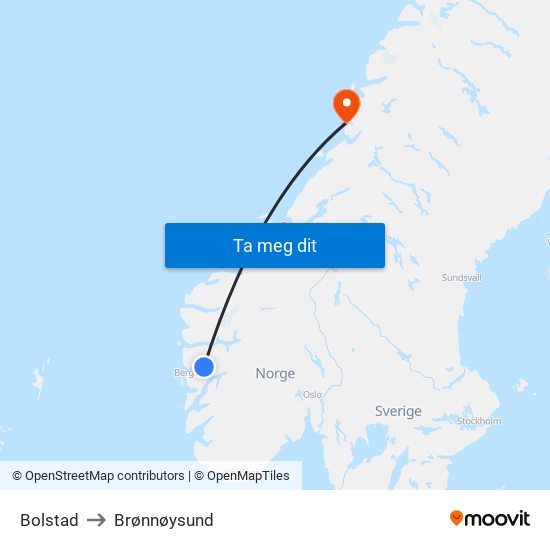 Bolstad to Brønnøysund map