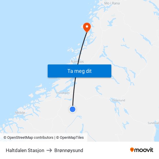 Haltdalen Stasjon to Brønnøysund map