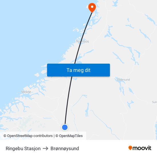 Ringebu Stasjon to Brønnøysund map