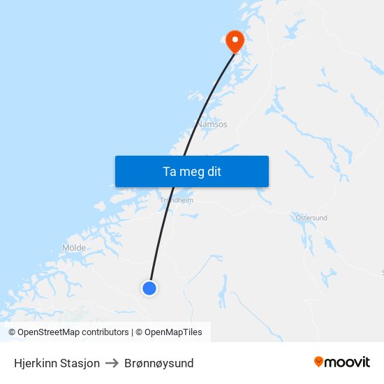 Hjerkinn Stasjon to Brønnøysund map