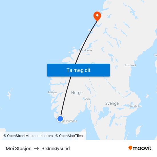 Moi Stasjon to Brønnøysund map