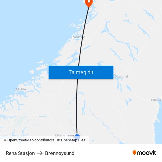 Rena Stasjon to Brønnøysund map