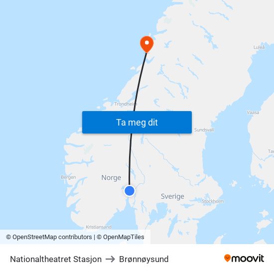 Nationaltheatret Stasjon to Brønnøysund map