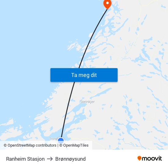 Ranheim Stasjon to Brønnøysund map