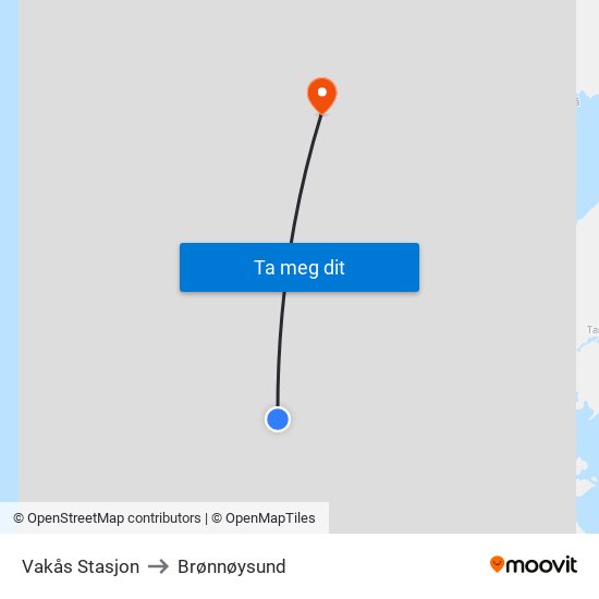 Vakås Stasjon to Brønnøysund map