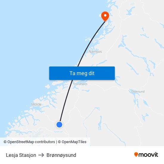 Lesja Stasjon to Brønnøysund map