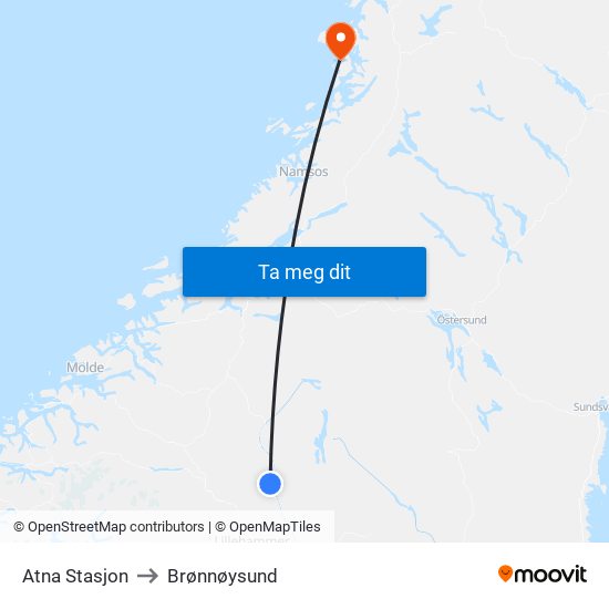 Atna Stasjon to Brønnøysund map