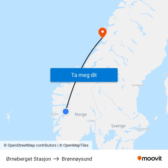 Ørneberget Stasjon to Brønnøysund map
