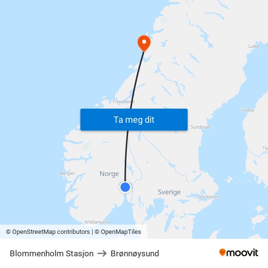 Blommenholm Stasjon to Brønnøysund map