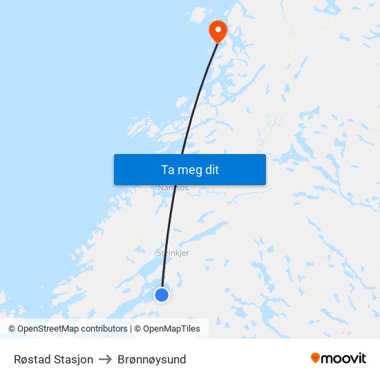 Røstad Stasjon to Brønnøysund map