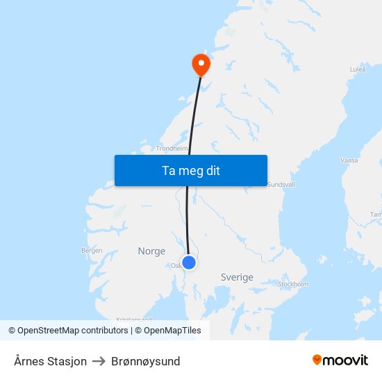 Årnes Stasjon to Brønnøysund map