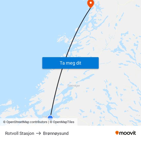 Rotvoll Stasjon to Brønnøysund map