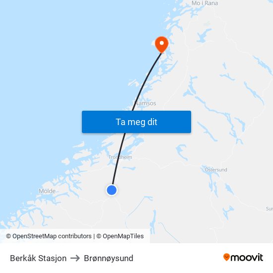 Berkåk Stasjon to Brønnøysund map