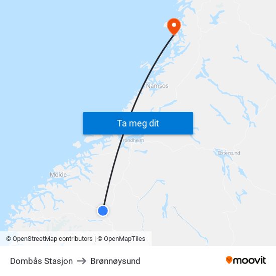 Dombås Stasjon to Brønnøysund map