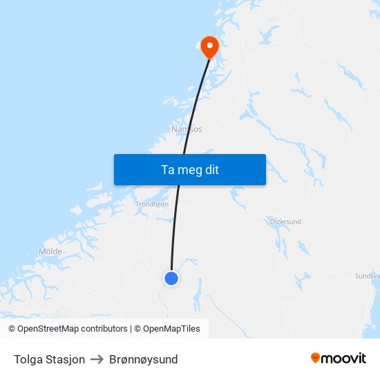 Tolga Stasjon to Brønnøysund map