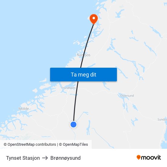 Tynset Stasjon to Brønnøysund map