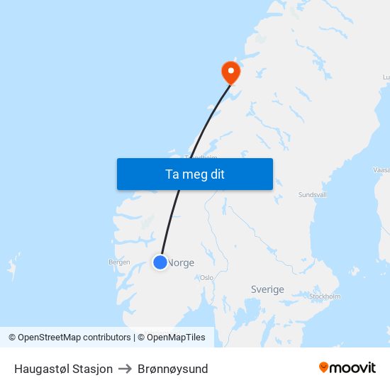 Haugastøl Stasjon to Brønnøysund map