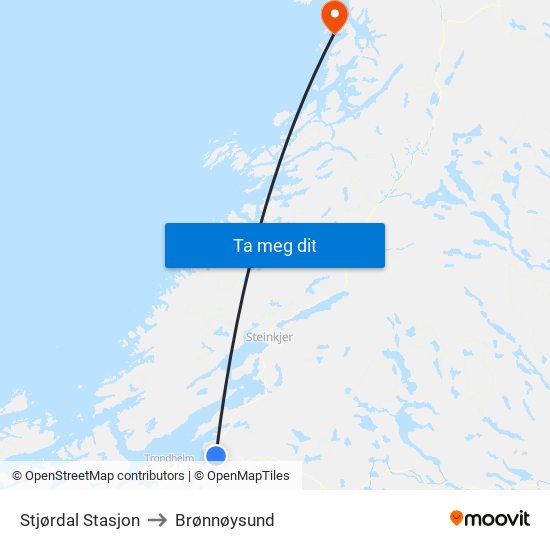 Stjørdal Stasjon to Brønnøysund map