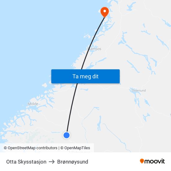 Otta Skysstasjon to Brønnøysund map