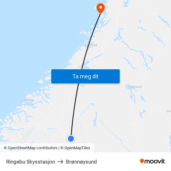 Ringebu Skysstasjon to Brønnøysund map