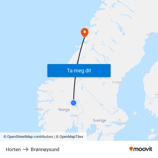 Horten to Brønnøysund map