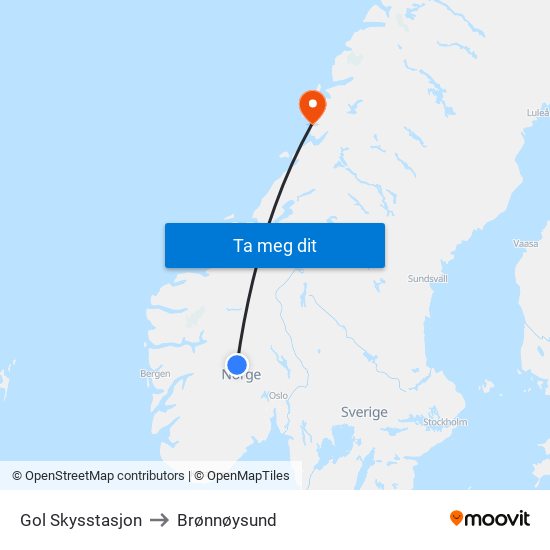 Gol Skysstasjon to Brønnøysund map